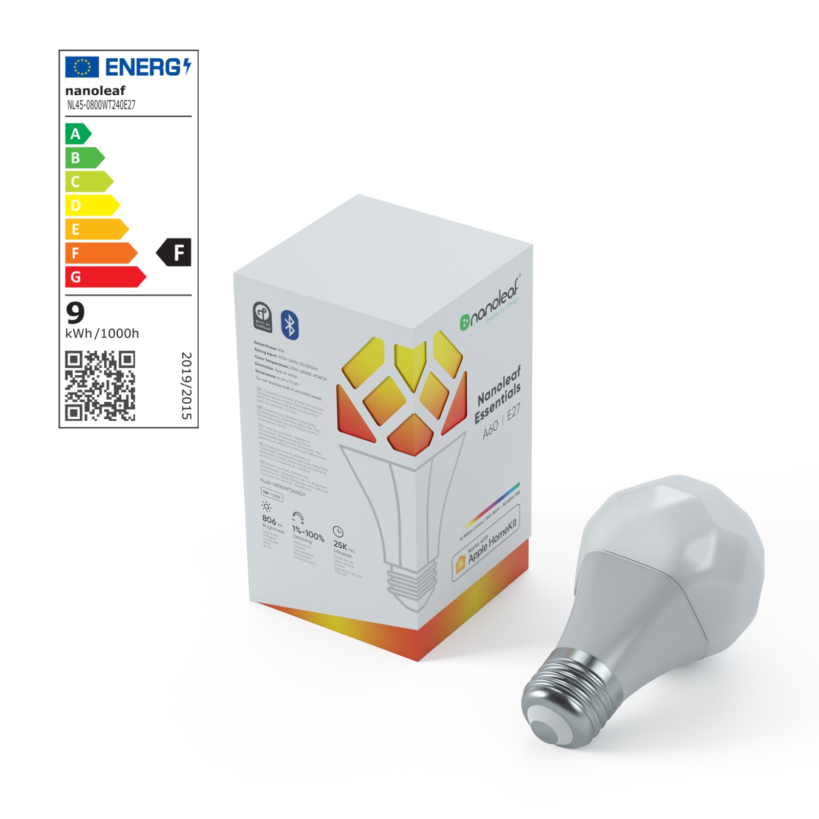 Nanoleaf Essentials A60スマートLED電球 9個入り Essentials HomeKit A60 | E27 Smart Bulb (Each) - NL45-0800WT240E27