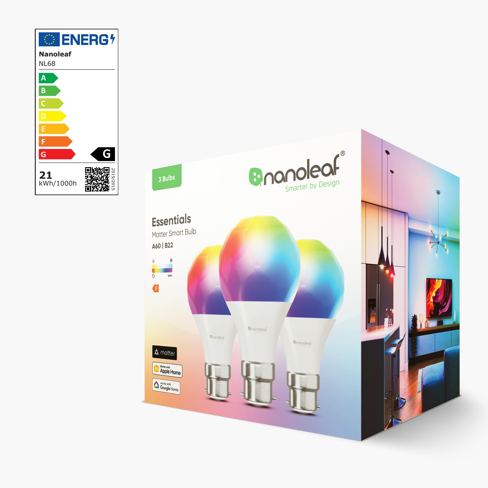 Nanoleaf Essentials Thread enabled color changing smart light bulbs. 3 pack. Similar to Wyze. HomeKit, Google Assistant, Amazon Alexa, IFTTT.