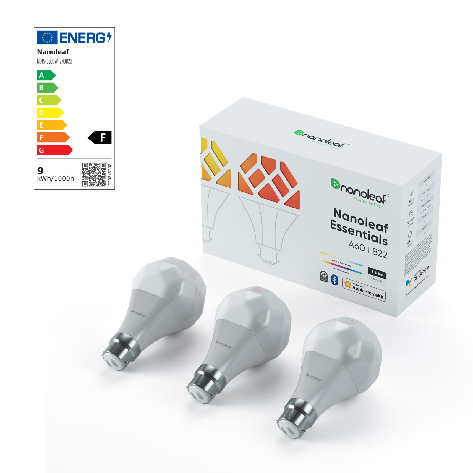 Nanoleaf Essentials Thread enabled color changing smart light bulbs. 3 pack. Similar to Wyze. HomeKit, Google Assistant, Amazon Alexa, IFTTT.